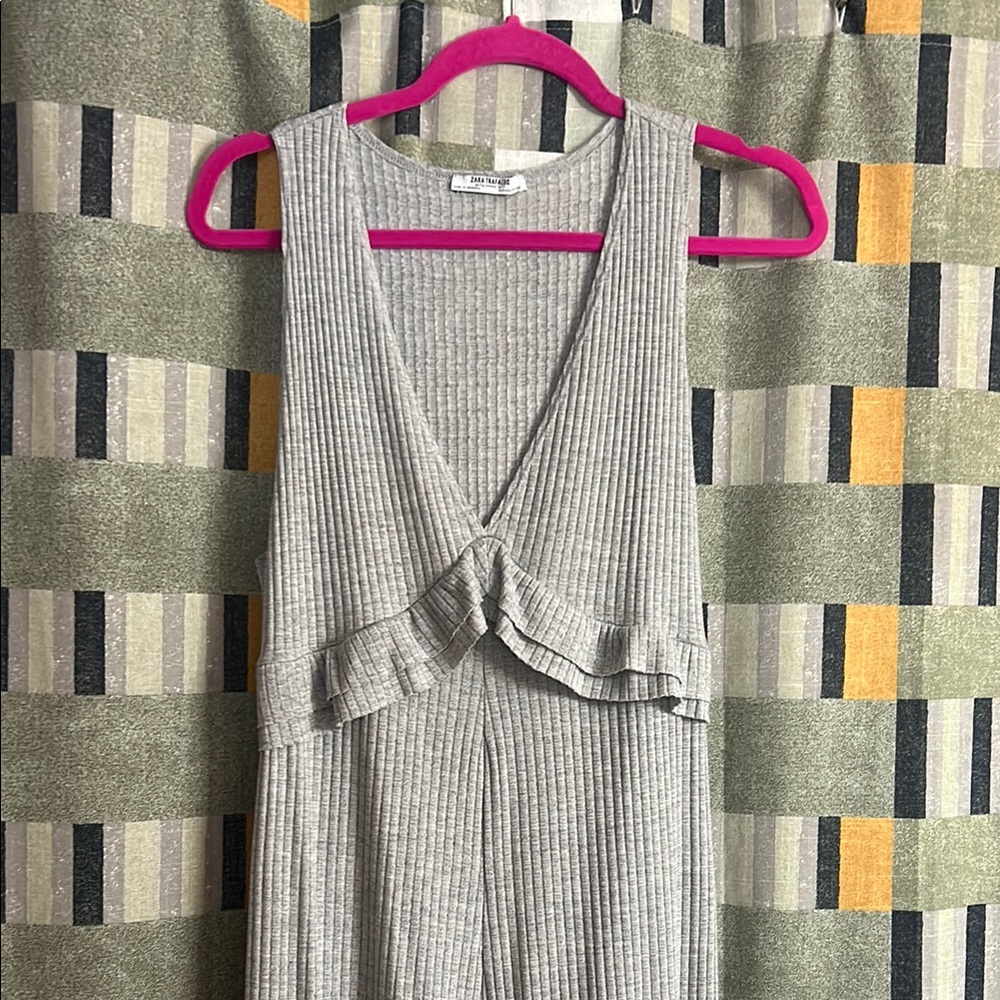 Gray Ribbed Sleeveless Jumpsuit